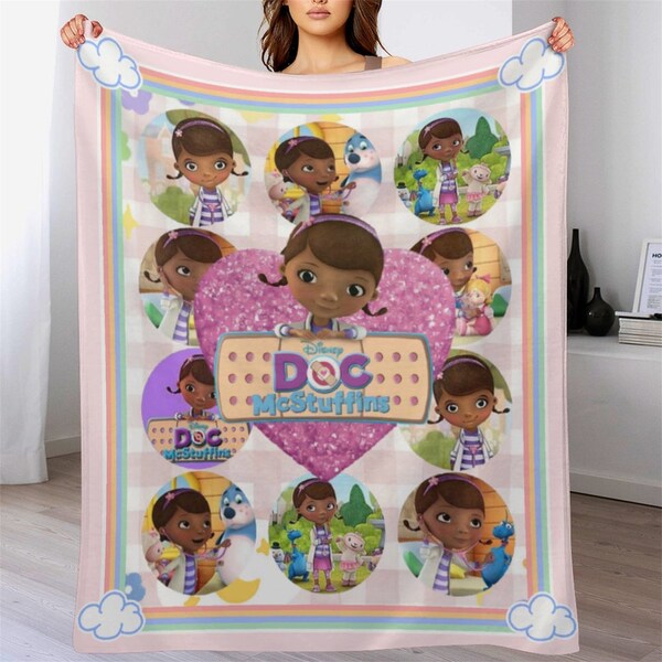 Couverture Doc McStuffins personnalisée, couverture de canapé en flanelle personnalisée, literie pour la saint-valentin, chambre confortable, cadeau d'anniversaire pour enfant