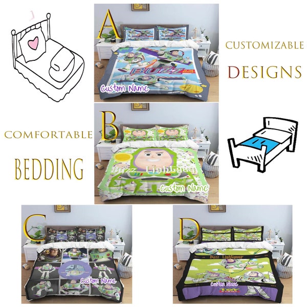 Personalized Buzz Lightyear Three Piece Bedding Set Customized Quilt Cover Pillow Case Comfortable Bedding Sets Birthday Anniversary Gift