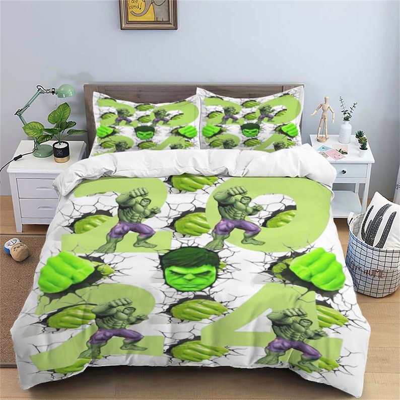 Personalized Hulk Three Piece Bedding Set Customized Quilt Cover Pillow Case Comfortable Bedding Sets Birthday Anniversary Gift D