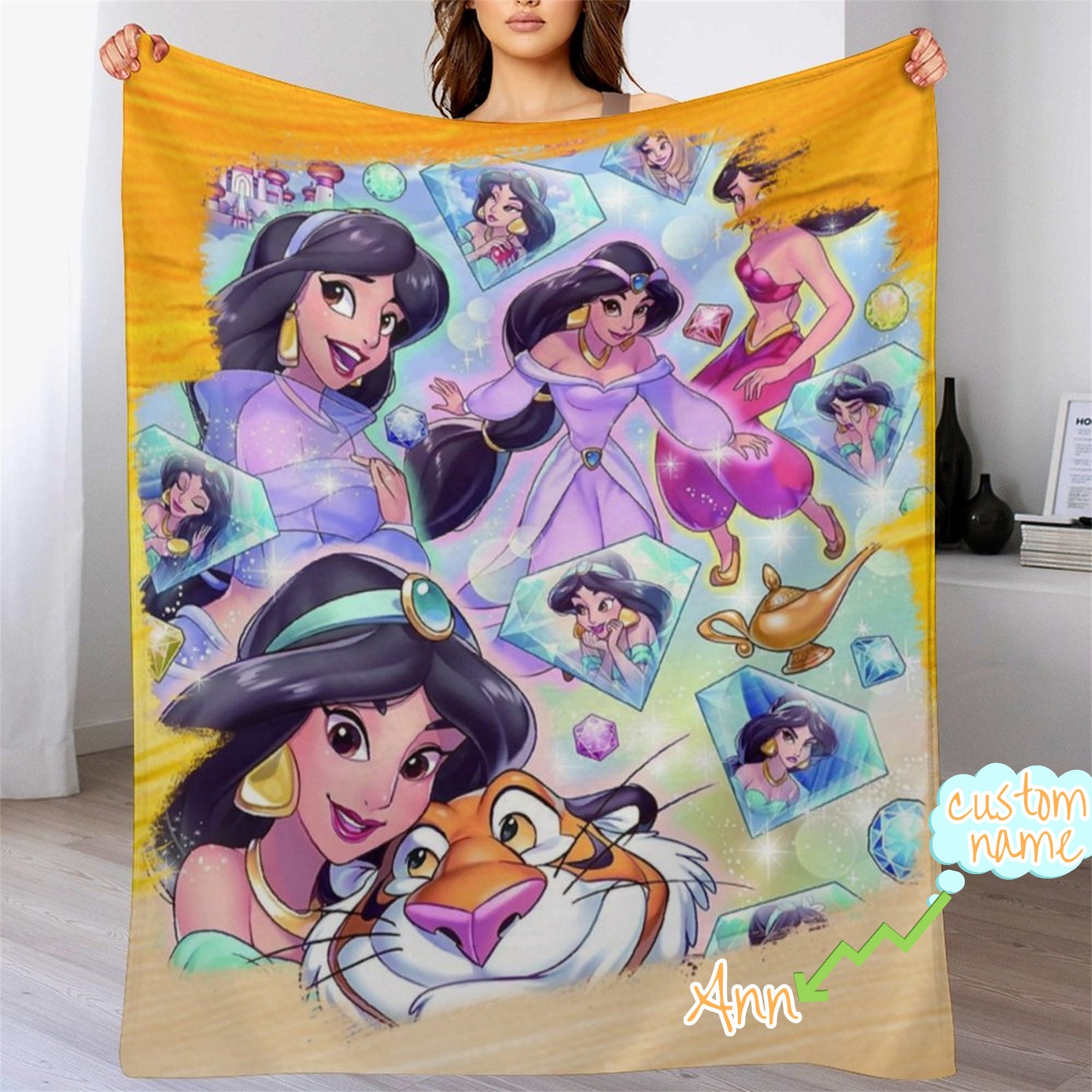 Customized Princess Jasmine Blanket Personalized Flannel Couch Nap