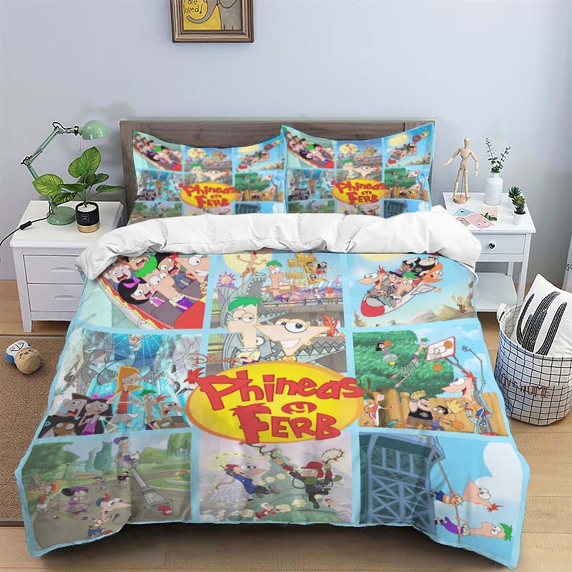 Personalized Phineas and Ferb Three Piece Bedding Set Customized Quilt ...