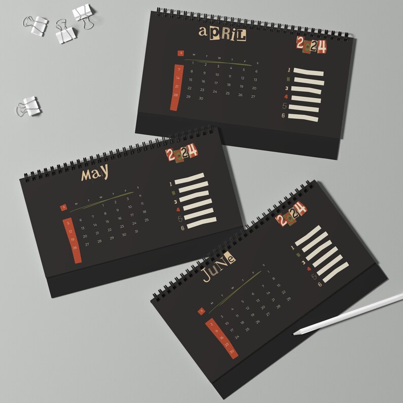 2024 Desk Calendar Black Colored Textured Brutalist Print - Etsy UK