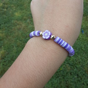 2 Smile Purple Lavender Clay Beads Stretch Bracelets Preppy + Sticker  Aesthetic