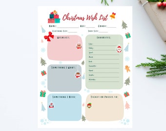 Lista dei desideri di Natale per bambini, Lista dei desideri di regali stampabili, Lista dei desideri di Natale divertente, Lista dei desideri per le vacanze dei bambini, Lettera a Babbo Natale, Download istantaneo