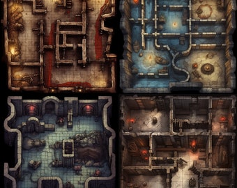 Catacumbas sombrías: mapa de batalla digital para DnD, Roll20, terrenos de fantasía/laberinto subterráneo encantado, atmósfera espeluznante, reliquias olvidadas