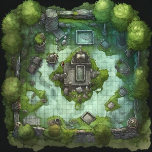 Santuário da Floresta Enigmática - Mapa de Batalha Digital para DnD 5e, Roll20, Fantasy Grounds | Floresta Antiga, Glifos Crípticos, Cavernas Escondidas |
