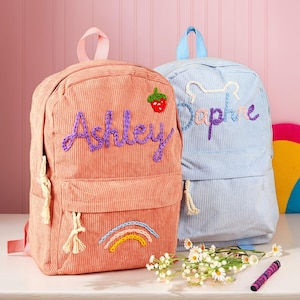Broderie personnalisée à la main pour enfants, nom cartable, nom personnalisé pour enfants, sac à dos pour tout-petits, cadeaux de rentrée scolaire, cadeaux de sac à dos pour adolescents