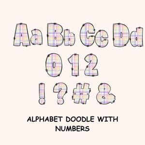 Easter Doodle Letters PNG Bundle, Lowercase Uppercase Plaid Pattern Alphabet, Sublimation Alphabet Set PNG, Rainbow Pattern Alphabet Doodle