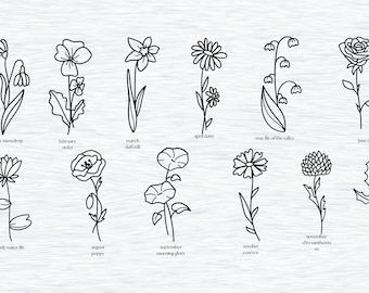 Birth month svg bundle, Birth month flowers svg, Wildflower svg, Birthday flower, Flower clipart, Botanical svg, Floral svg, Daisy svg