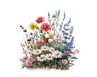 4 PNG Wildflower Flowerbed Clipart, Wild Flowers, Printable Watercolor clipart, Transparent PNGs, Digital download, Paper craft, Journaling