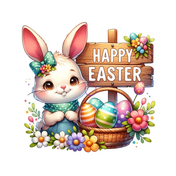 Cute Watercolor Easter Bunny Clipart Shirt Sublimation Design Digital Download PNG Instant DIGITAL ONLY, Tshirt Design