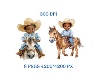 Baby Boy Cowboy Clipart, Cowboy Blue Baby Shower Clipart, Minimal Watercolor Cowboy Baby Clipart, Baby Boy Clipart,8 PNGs, Digital Download