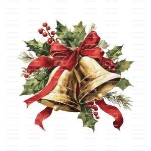 8 Christmas Bell Poinsettia Clipart, Bell PNGs, Printable Watercolor Bell clipart, Digital Download, PaperCraft, Junk Journal, Scrapbooking