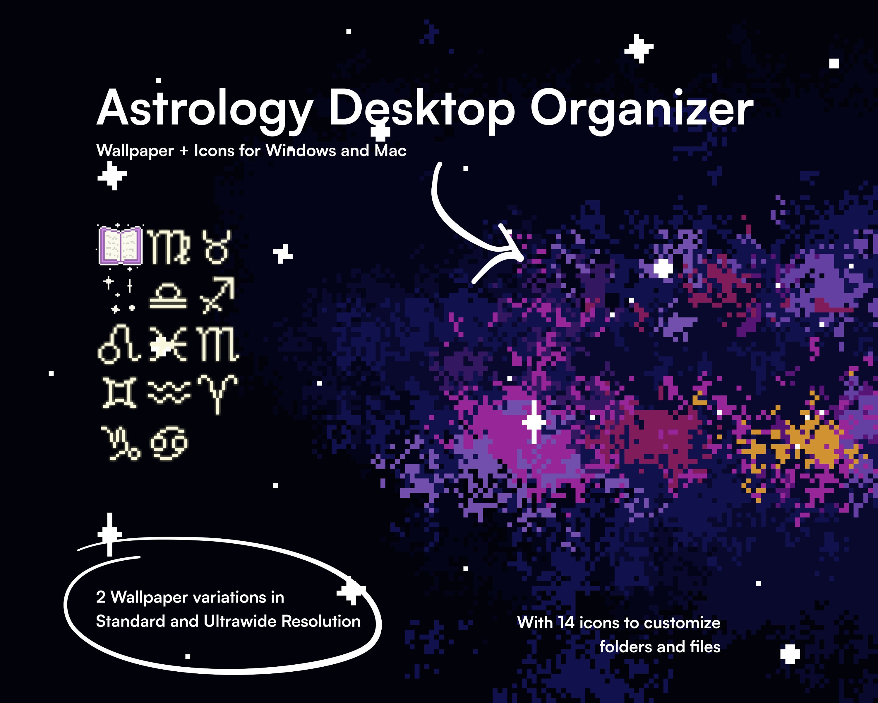 Astrology Space Desktop Organizer Wallpaper - Pixel Art Customizable ...