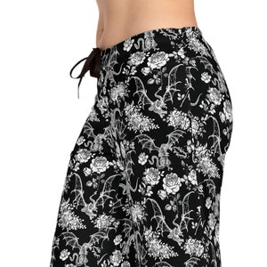 Floral Dragon Print Women&#39;s Pajama Pants | Bookish Merch, Booktok Merch, Book Lovers Gifts | Dragon Gifts | Plus Size Gothic Clothing