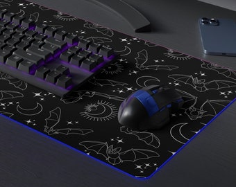 Celestial Bats LED Gaming Mouse Pad | Bats Gaming Mat | Goth Gamer Aesthetic | Bats XL Desk Mat | Celestial RGB Gaming Mat