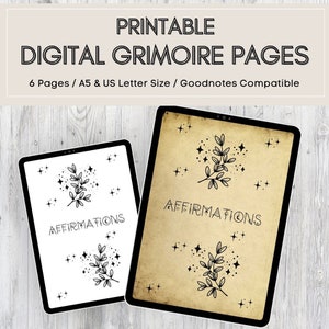 Digital Grimoire Affirmations Pages | Printable Book of Shadows Pages | Witchy Planner | Grimoire Journal
