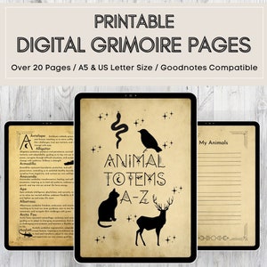 Digital Grimoire Pages Animal Totems A-Z | Printable Book of Shadows Pages | Witchy Planner | Grimoire Journal