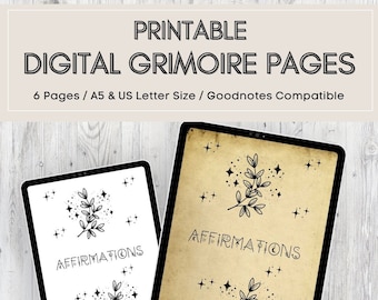Digital Grimoire Affirmations Pages | Printable Book of Shadows Pages | Witchy Planner | Grimoire Journal