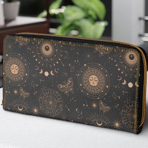 Celestial Zipper Wallet | Witchy Wallet | Celestial Gothic Wallet | Astrology Inspired Wallet | Celestial Butterflies Wallet