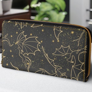 Gold Dragons Zipper Wallet | Bookish Merch, Booktok Merch, Gift for Book Lovers | Gothic Wallet | Dragon Gifts