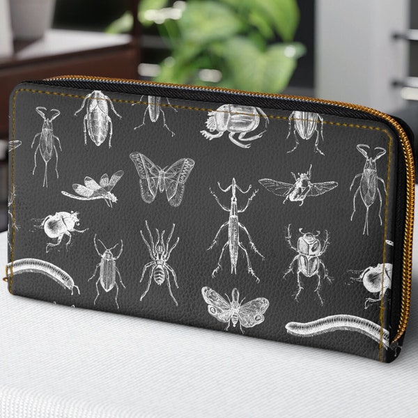 Vintage Insect Illustrations Zipper Wallet | Gothic Wallet, Witchy Wallet, Butterfly Wallet | Dark Academia, Dark Cottagecore