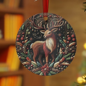 Stag Yule Tree Ornament | Metal Ornaments | Reindeer Christmas Tree Ornament | Wiccan Holiday Ornament | Winter Solstice Decorations