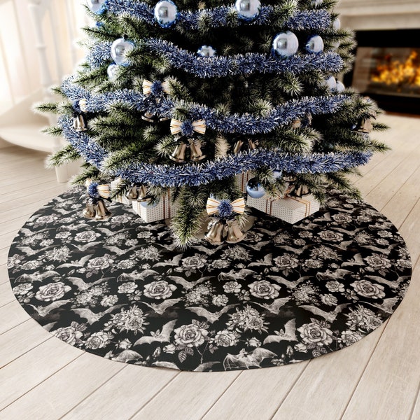 Gothic Bats Round Christmas Tree Skirt | Gothic Christmas Decor | Spooky Christmas | Merry Creepmas | Gothic Home Decor