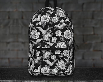 Gothic Bats Backpack | Dark Academia Backpack | Dark Cottagecore Rucksack | Back to School | Floral Bats Bag