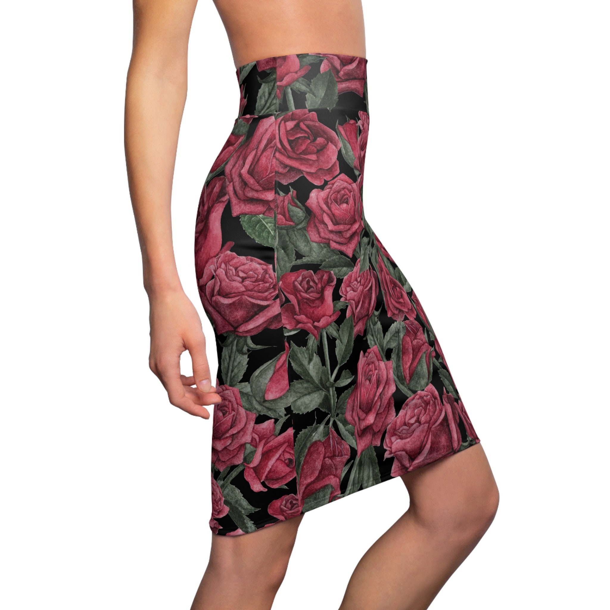 Gothic Rose Skirt Women's Pencil Skirt Red Rose Skirt Etsy