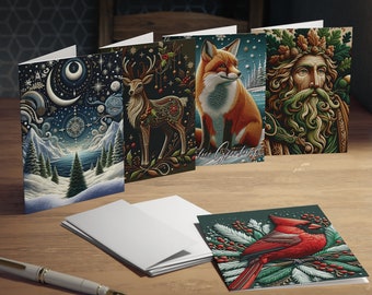 Embroidered Yule Greeting Cards Set of 5 | Winter Solstice Greeting Cards 5-Pack | Greeting Cards for Witches, Pagans, Wiccans | Christmas