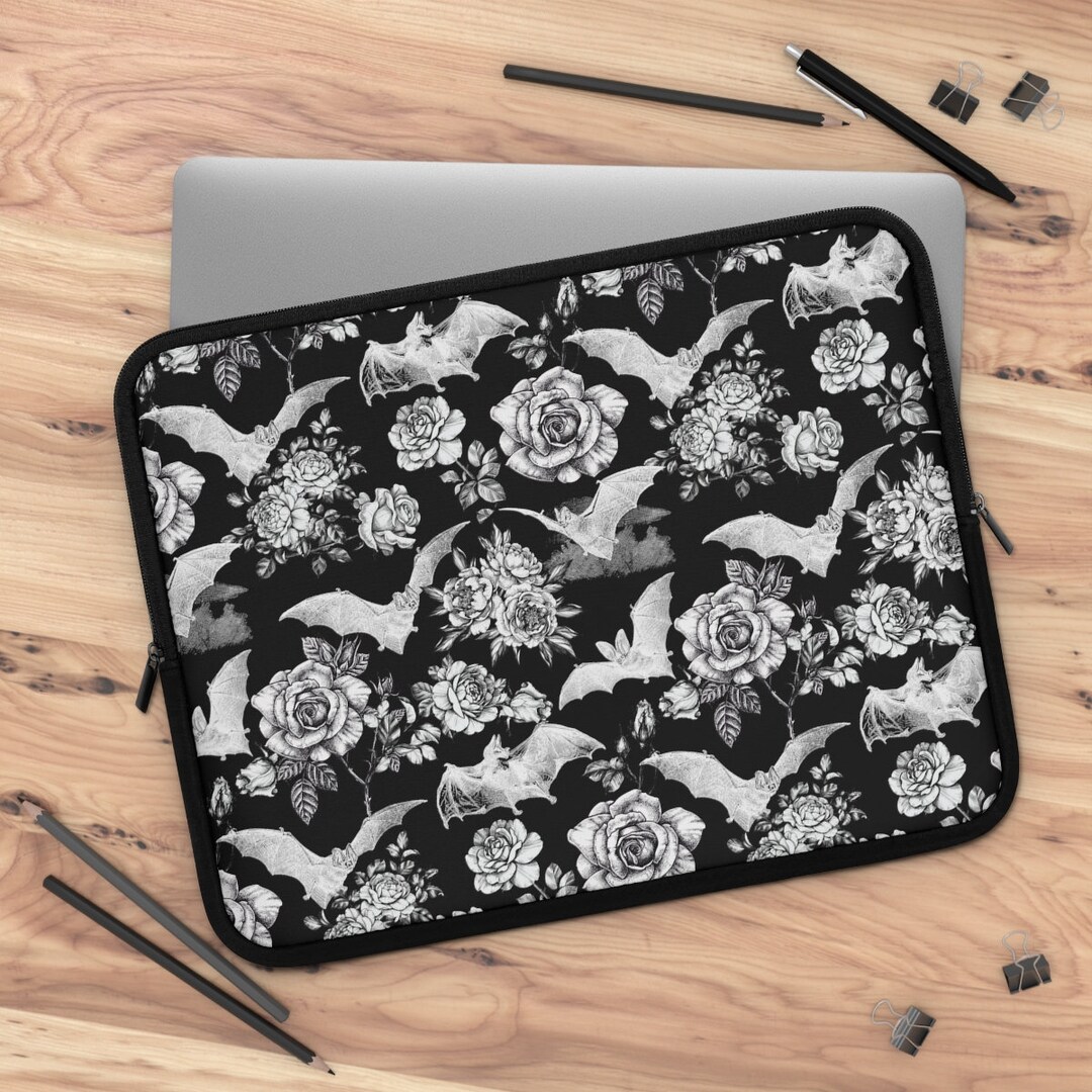 Gothic Floral Bats Laptop Case | Bats & Roses Kindle Sleeve, iPad ...