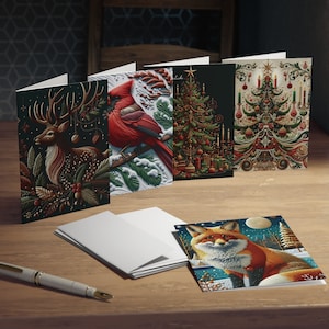 Tarjetas de felicitación Yule bordadas Conjunto de 5 / Tarjetas de felicitación del solsticio de invierno 5-Pack / Tarjetas de felicitación para brujas, paganos, wiccans / Navidad