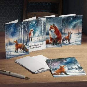 Conjunto de 5 cartões Fox Yule | Cartões comemorativos do solstício de inverno com 5 unidades | Cartões para bruxas, pagãos, Wiccanos | Cartões de Natal