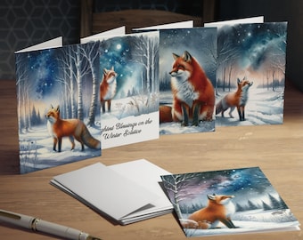 Fox Yule Greeting Cards Set of 5 | Winter Solstice Greeting Cards 5-Pack | Greeting Cards for Witches, Pagans, Wiccans | Christmas Cards