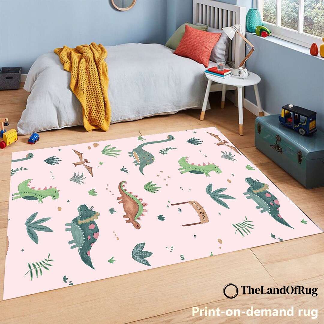 Cute Dinosaur Patterned Rug Dinosaur Rug Dinosaur Nursery Etsy