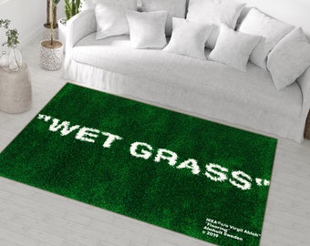 Vibrant High Quality Green Grass Area Rug • Machine Washable Personalized "Wet Grass" Carpet • Gift for Home