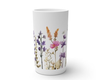Lavender Pressed Flowers Mug, Cottagecore Wildflower Garden Coffee Cup