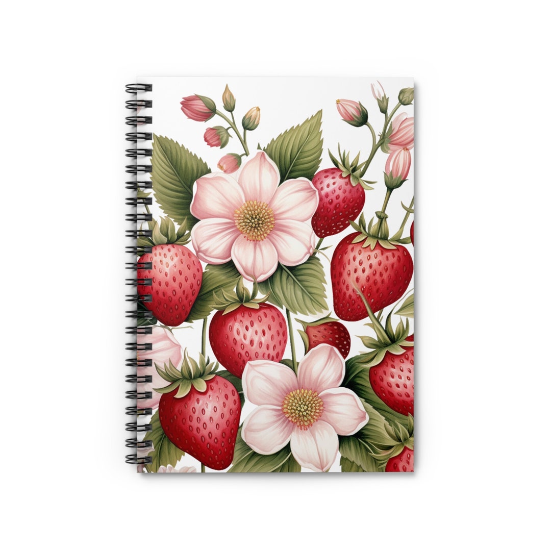Spiral Notebook Strawberry Notebook, Cottagecore, Floral Journal