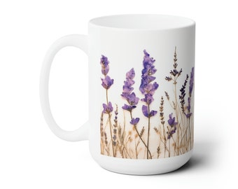 Lavender Tea Mug, Gift for Best Friend, Gift for Mom, Pressed Flowers Mug, Wildflowers, Boho Wildflowers, Floral Mug, Botanical Drinkware
