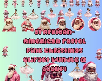 Pink Pastel Christmas Clipart African American 51 PNG clipart bundel set ballerina's, kabouters, kerstman, notenkrakers