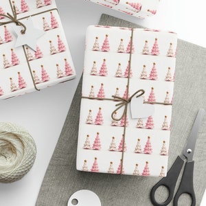 Christmas wrapping paper - Christmas Tree gold and pink Wrapping Paper - minimalist wrapping paper