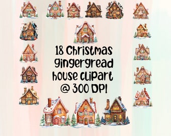Kerst peperkoek huis clipart - aquarel peperkoek clipart - 18 transparante achtergrond png bundel - illustraties kerst