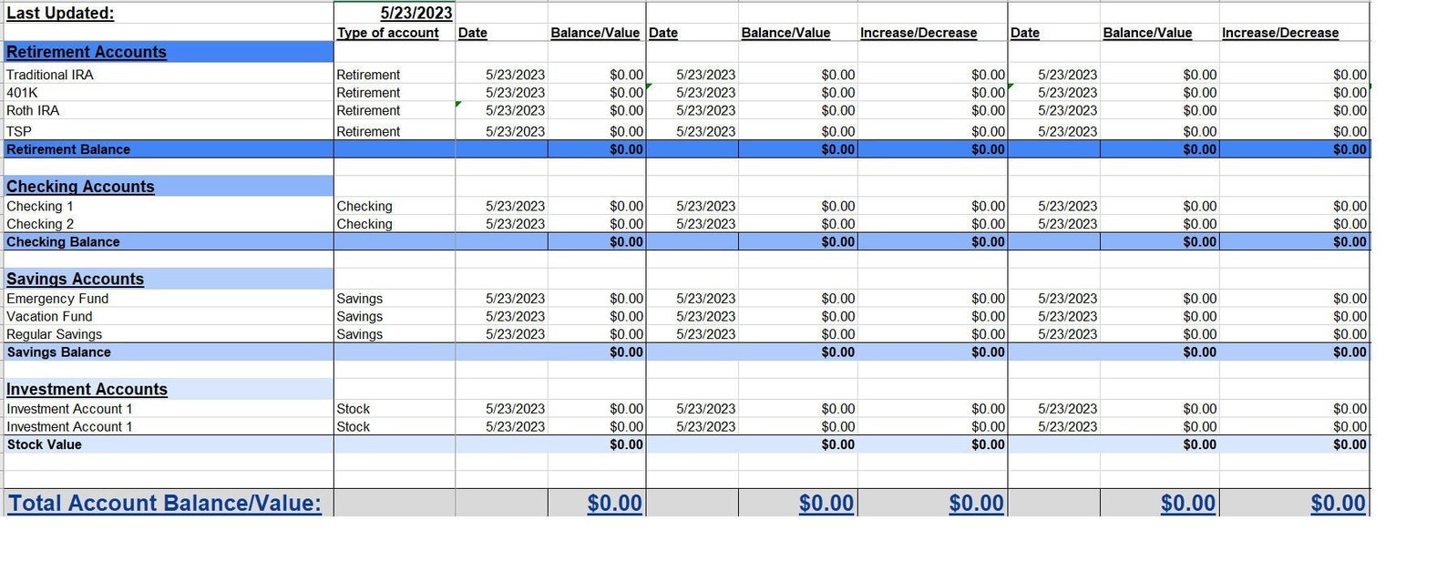 Account Current Balances Excel Template Money Template Etsy