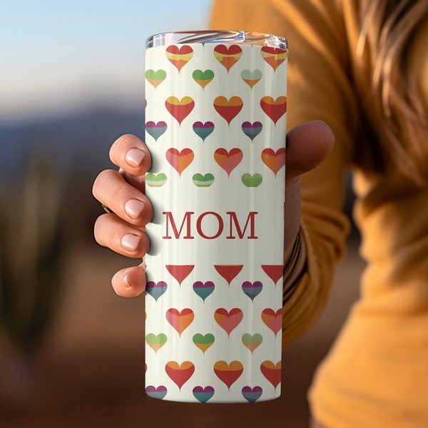 Mom Life Digital Tumbler Wrap Design - Mama Themed Tumbler PNG Image, rainbow heart pattern Digital Product
