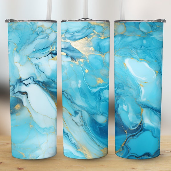 Blue turquoise Marble tumbler png gold streaks, Blue marble print tumbler gift cup personalized, Blue marble water bottle
