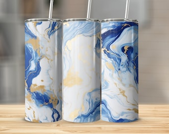 Blauw goud Wit Marmeren tuimelaar wrap png, marmeren behang, behang png, junk journal png, naadloos patroon