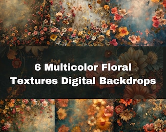 May include: Six digital floral backdrops featuring a range of colours and textures. The backdrops showcase a variety of flowers, including roses, daisies, and wildflowers. These backdrops are ideal for photographers, crafters, and anyone looking to add a touch of beauty to their projects.