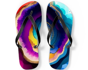 Bunter abstrakter Kunst-Druck Flip Flops, Geode Flip Flops, Strandrutschen, Poolrutschen