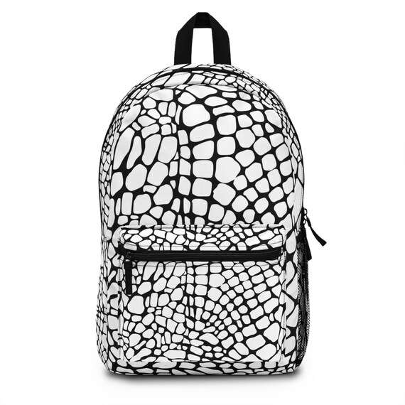 Black and White Snakeskin Print Backpack, Bookbag for Women 